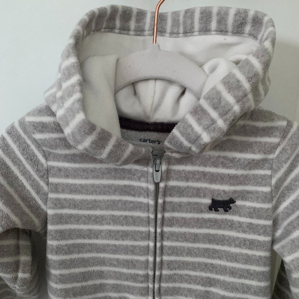 Carter's Hooded Fleece Jumpsuit, Cozy Fleece Grey & White Stripe 18M